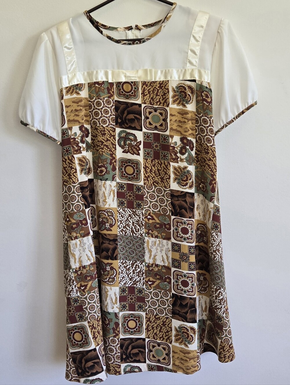 Vintage Faux Patchwork Pattern Cottagecore Dress
